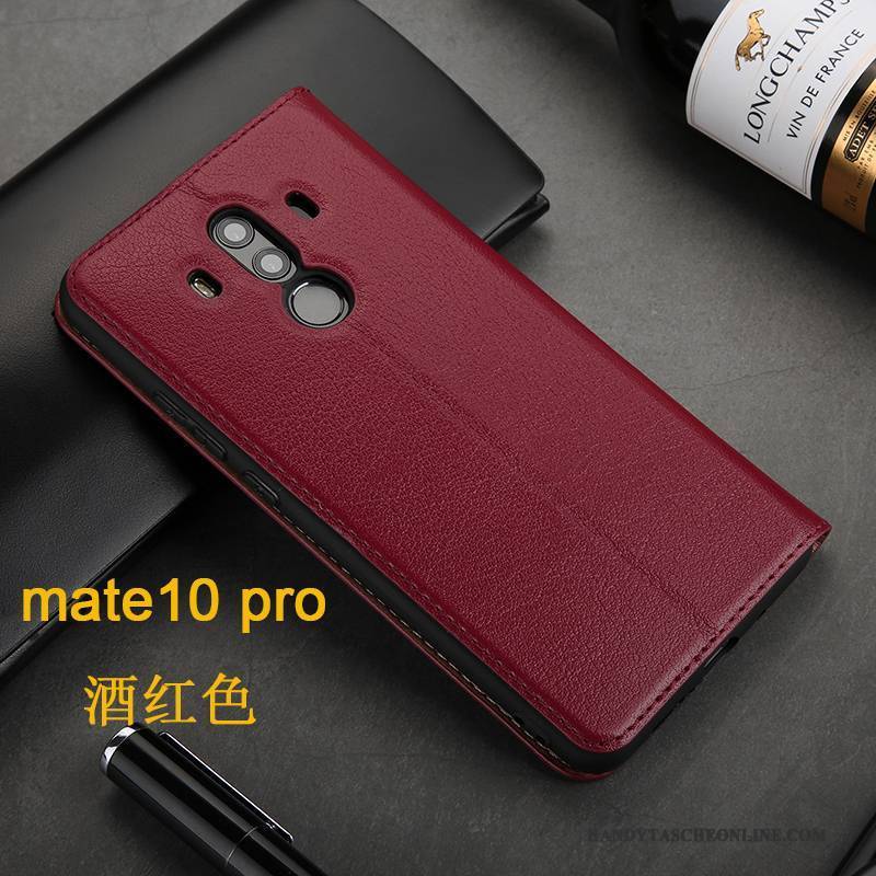 Hülle Huawei Mate 10 Pro Lederhülle Schwarz Handyhüllen, Case Huawei Mate 10 Pro Folio Business Anti-sturz