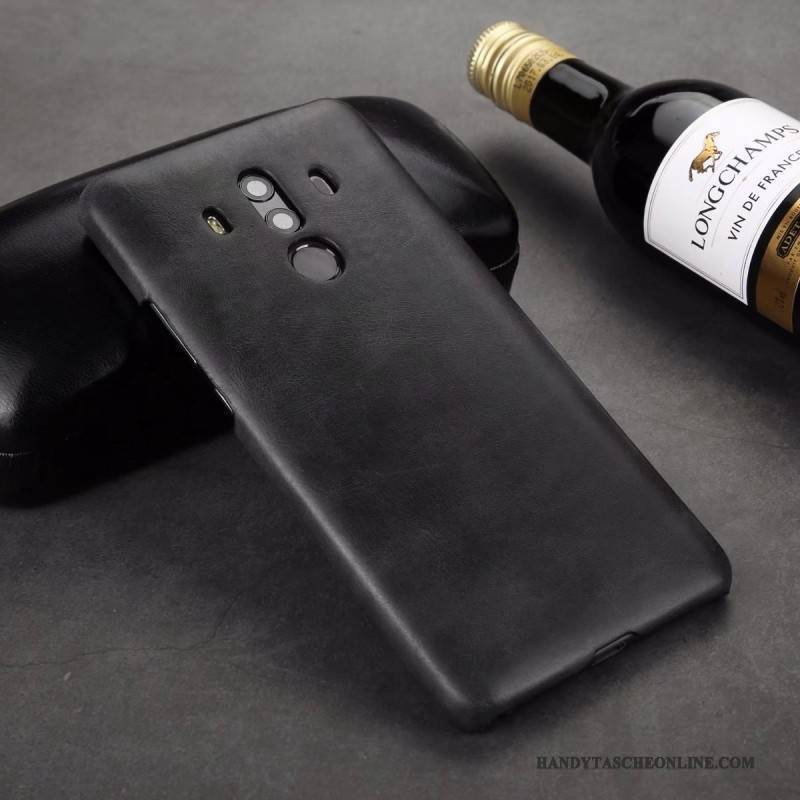 Hülle Huawei Mate 10 Pro Lederhülle Schwarz Kuh, Case Huawei Mate 10 Pro Schutz Nubuck Handyhüllen