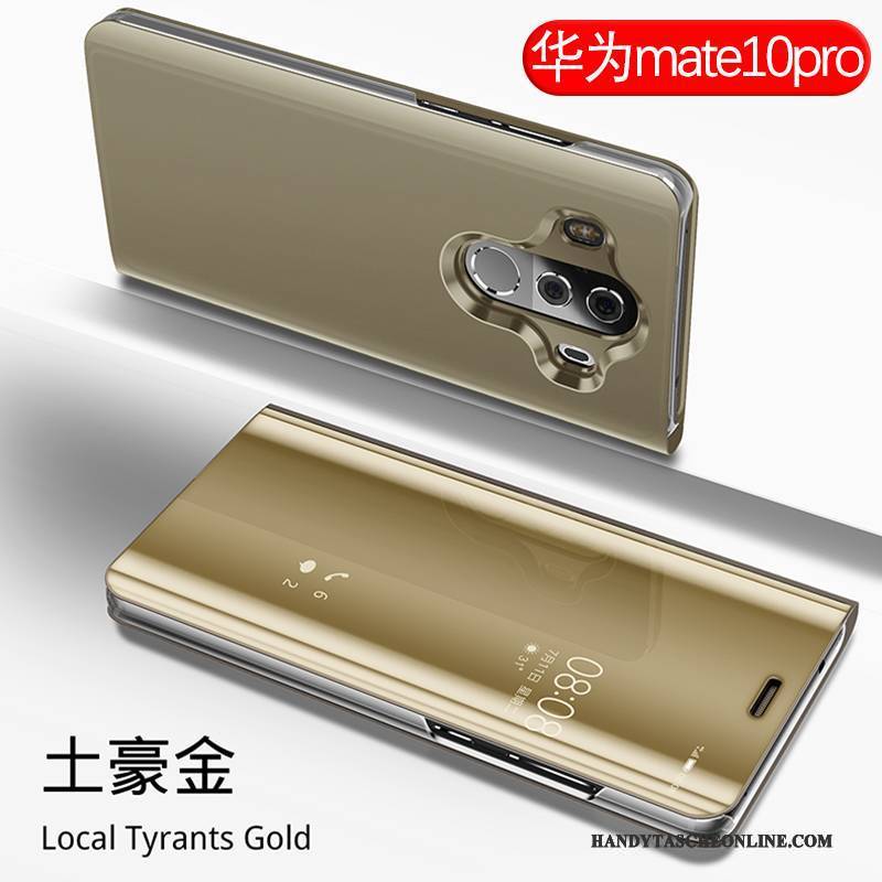 Hülle Huawei Mate 10 Pro Lederhülle Spiegel Gold, Case Huawei Mate 10 Pro Taschen Handyhüllen Anti-sturz