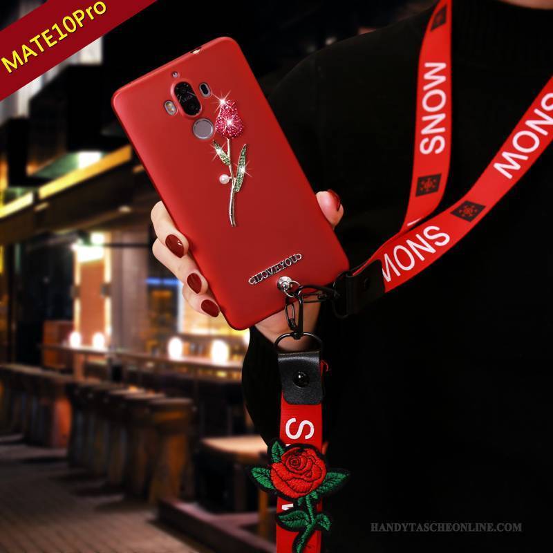 Hülle Huawei Mate 10 Pro Silikon Blumen Handyhüllen, Case Huawei Mate 10 Pro Weiche Rot Hängende Verzierungen