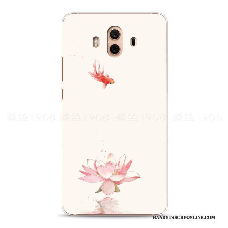 Hülle Huawei Mate 10 Prägung Rosa Chinesische Art, Case Huawei Mate 10 Weiche Handyhüllen Blumen