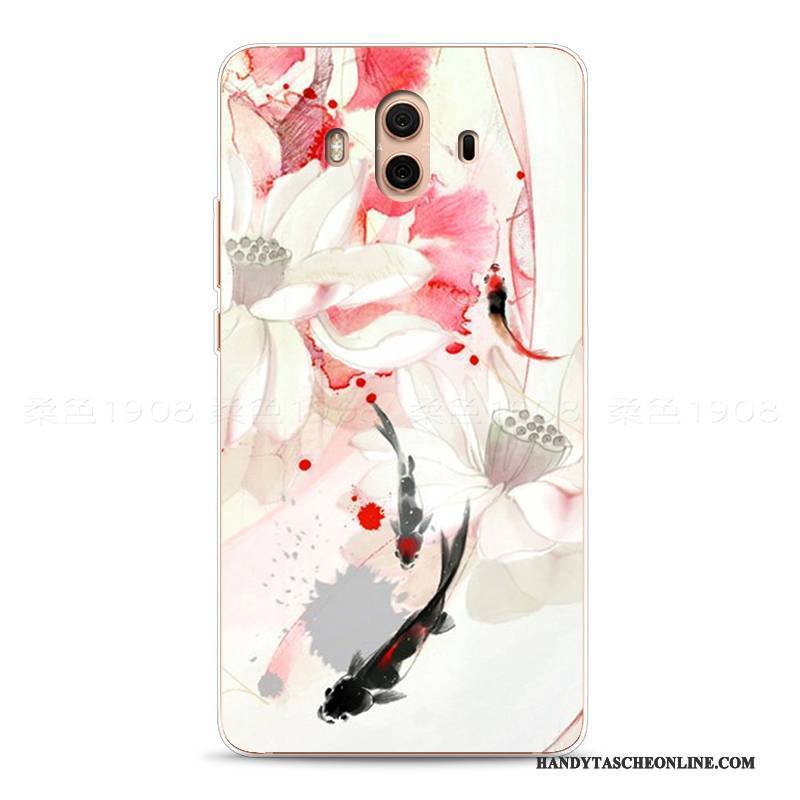 Hülle Huawei Mate 10 Prägung Rosa Chinesische Art, Case Huawei Mate 10 Weiche Handyhüllen Blumen