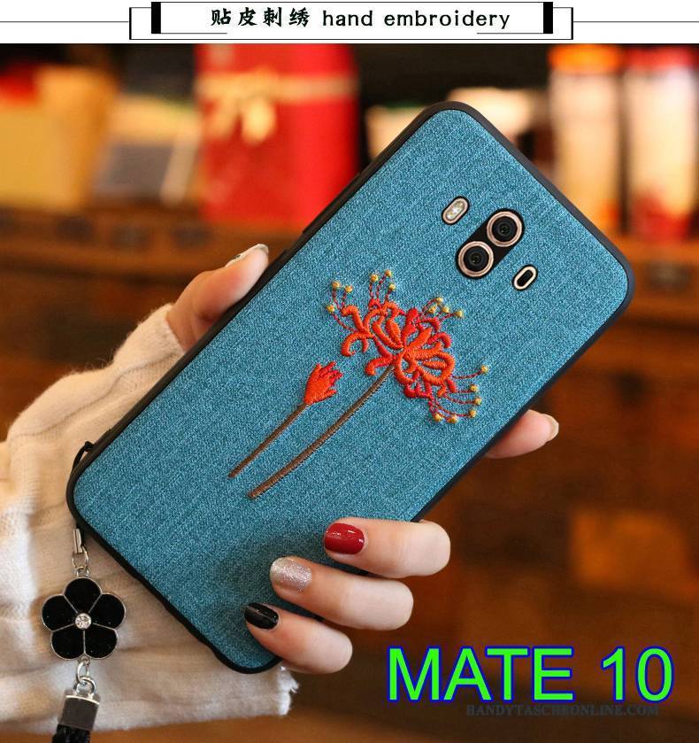 Hülle Huawei Mate 10 Weiche Hintere Abdeckung Dunkelblau, Case Huawei Mate 10 Silikon Stickerei Handyhüllen