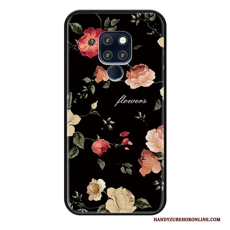 Hülle Huawei Mate 20 Prägung Blumen Handyhüllen, Case Huawei Mate 20 Silikon Elegant Schwarz