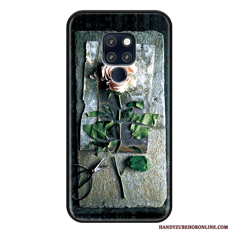 Hülle Huawei Mate 20 Prägung Blumen Handyhüllen, Case Huawei Mate 20 Silikon Elegant Schwarz