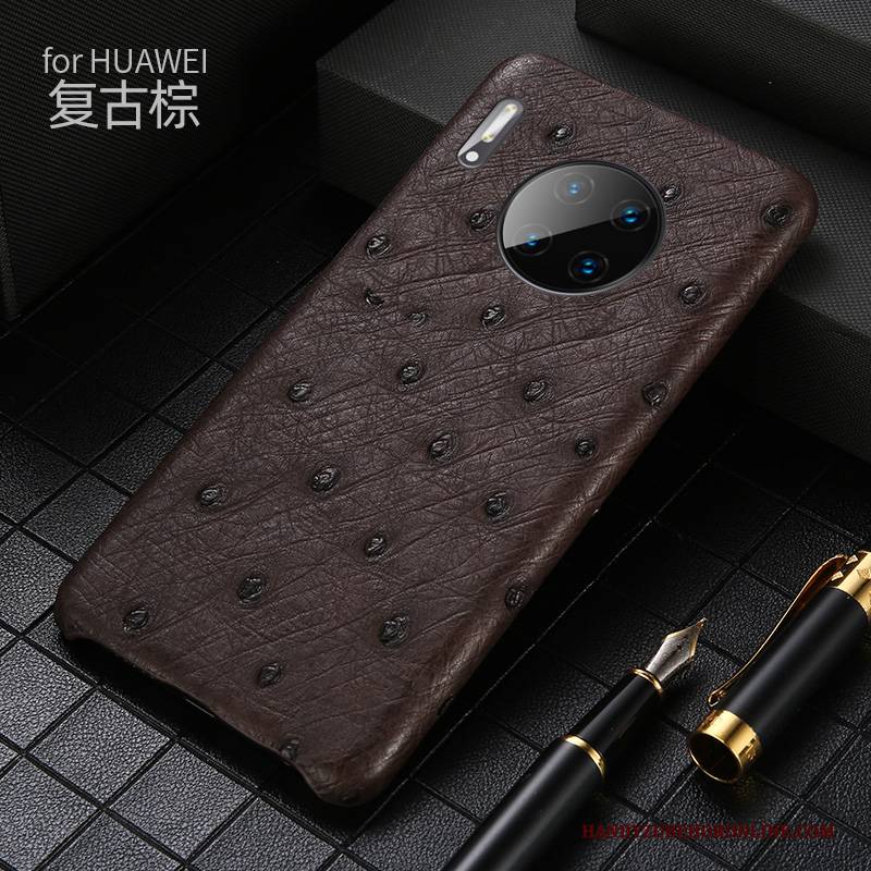 Hülle Huawei Mate 30 Leder Business Schwarz, Case Huawei Mate 30 Taschen High-end Vogel