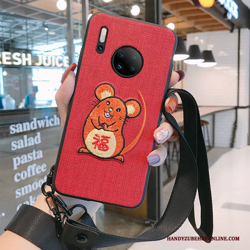 Hülle Huawei Mate 30 Pro Kreativ Netto Rot Persönlichkeit, Case Huawei Mate 30 Pro Weiche Trendmarke Stickerei