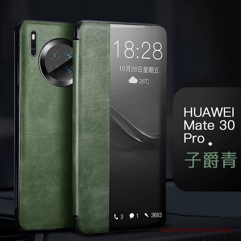 Hülle Huawei Mate 30 Pro Leder Anti-sturz Grün, Case Huawei Mate 30 Pro Folio Kuh Neu