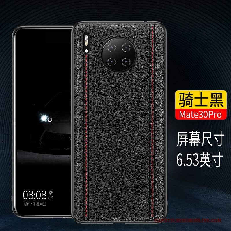 Hülle Huawei Mate 30 Pro Leder Handyhüllen Schwarz, Case Huawei Mate 30 Pro Lederhülle Anti-sturz High-end