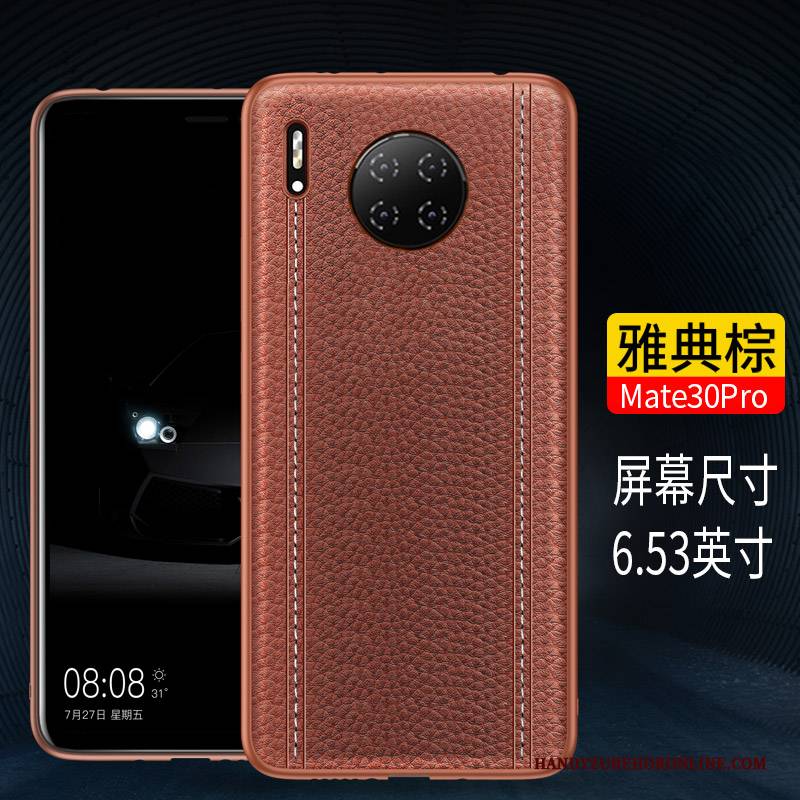 Hülle Huawei Mate 30 Pro Leder Handyhüllen Schwarz, Case Huawei Mate 30 Pro Lederhülle Anti-sturz High-end