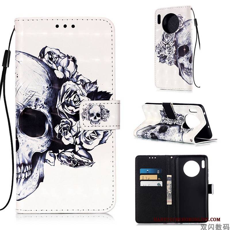 Hülle Huawei Mate 30 Pro Lederhülle Handyhüllen Weiß, Case Huawei Mate 30 Pro Folio Anti-sturz