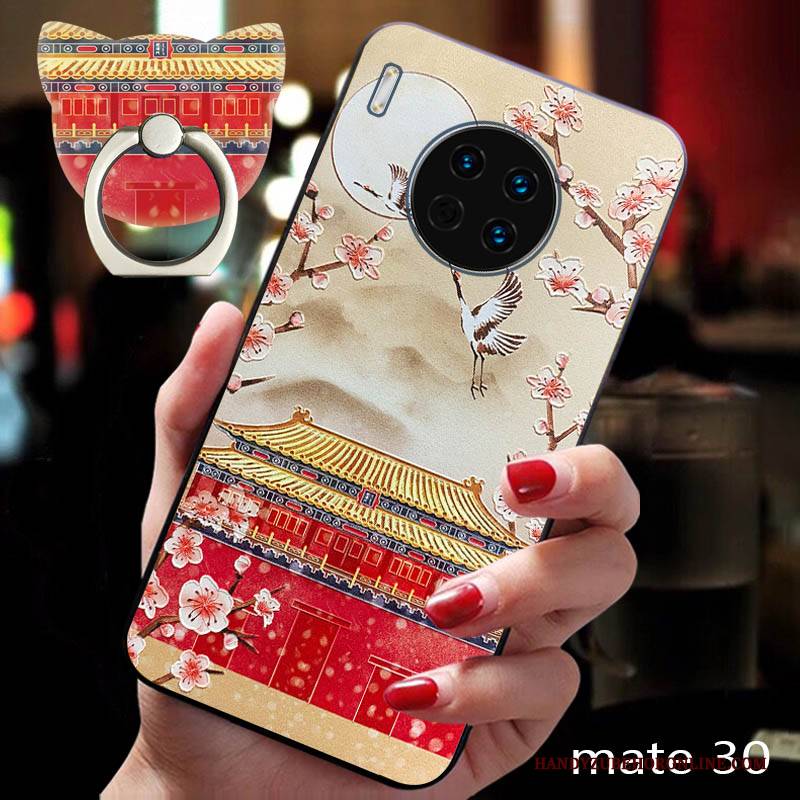 Hülle Huawei Mate 30 Retro Chinesische Art Persönlichkeit, Case Huawei Mate 30 Weiche Handyhüllen Rot