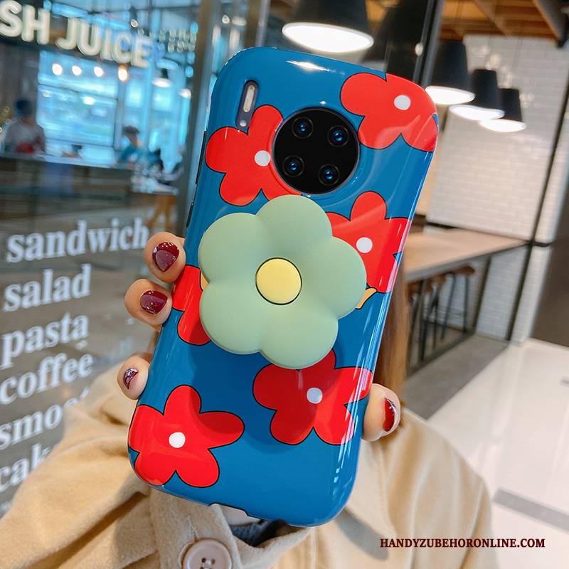 Hülle Huawei Mate 30 Schutz Blau Mini, Case Huawei Mate 30 Silikon Blumen Netto Rot