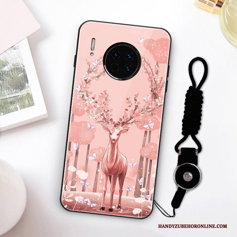 Hülle Huawei Mate 30 Taschen Anti-sturz Hängende Verzierungen, Case Huawei Mate 30 Silikon Glas Rosa