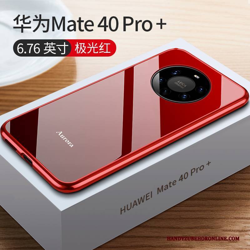 Hülle Huawei Mate 40 Pro+ Metall Glas Rot, Case Huawei Mate 40 Pro+ Schutz Netto Rot Handyhüllen