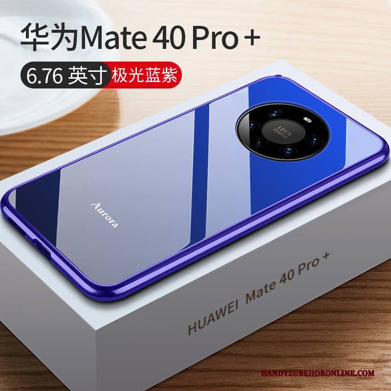 Hülle Huawei Mate 40 Pro+ Metall Glas Rot, Case Huawei Mate 40 Pro+ Schutz Netto Rot Handyhüllen