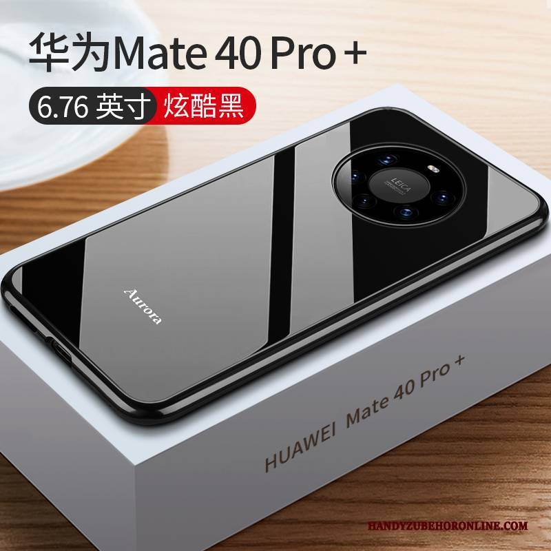 Hülle Huawei Mate 40 Pro+ Metall Glas Rot, Case Huawei Mate 40 Pro+ Schutz Netto Rot Handyhüllen