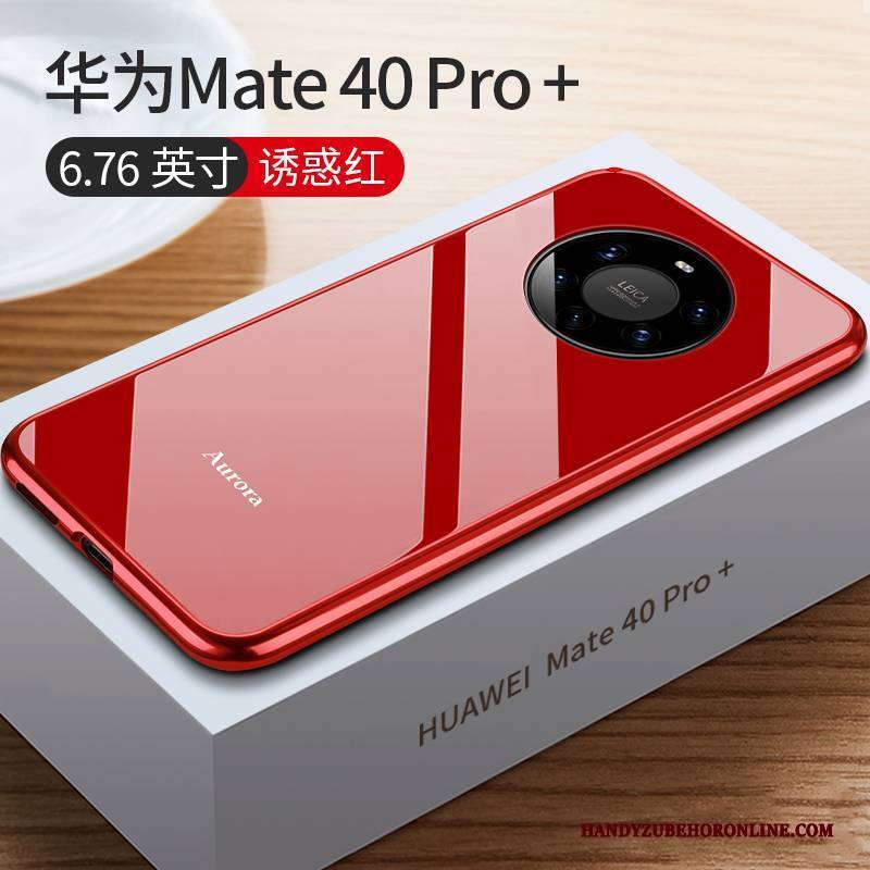 Hülle Huawei Mate 40 Pro+ Metall Glas Rot, Case Huawei Mate 40 Pro+ Schutz Netto Rot Handyhüllen