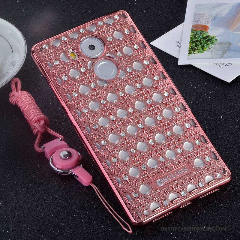 Hülle Huawei Mate 8 Halterung Handyhüllen Rosa, Case Huawei Mate 8 Strass Anti-sturz Hängende Verzierungen