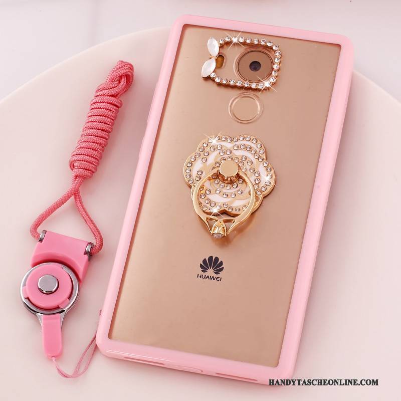 Hülle Huawei Mate 8 Karikatur Anti-sturz Hängende Verzierungen, Case Huawei Mate 8 Strass Handyhüllen Rosa