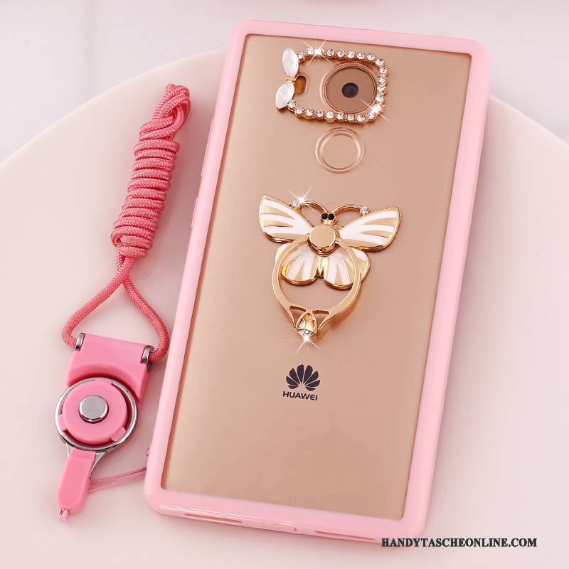 Hülle Huawei Mate 8 Karikatur Anti-sturz Hängende Verzierungen, Case Huawei Mate 8 Strass Handyhüllen Rosa