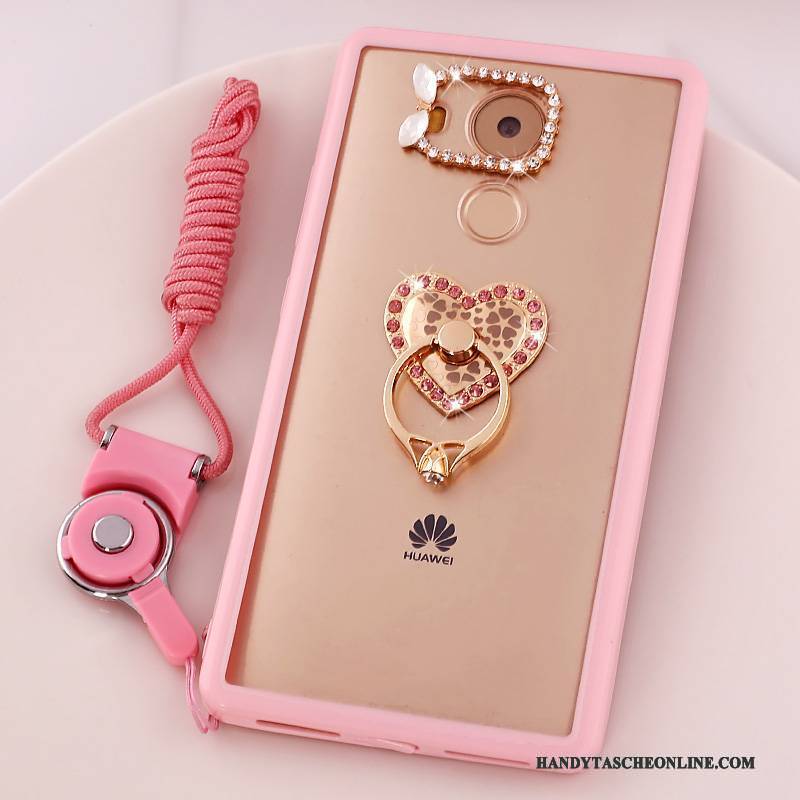 Hülle Huawei Mate 8 Karikatur Anti-sturz Hängende Verzierungen, Case Huawei Mate 8 Strass Handyhüllen Rosa