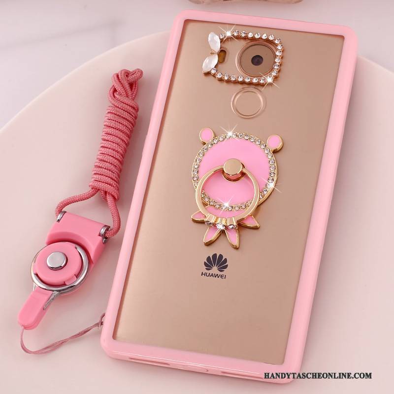 Hülle Huawei Mate 8 Karikatur Anti-sturz Hängende Verzierungen, Case Huawei Mate 8 Strass Handyhüllen Rosa