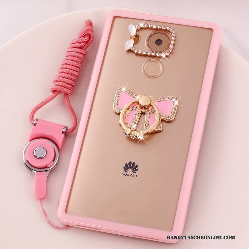 Hülle Huawei Mate 8 Karikatur Anti-sturz Hängende Verzierungen, Case Huawei Mate 8 Strass Handyhüllen Rosa