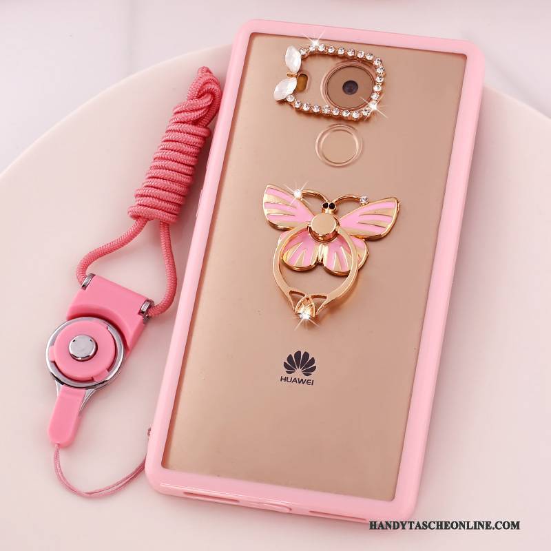 Hülle Huawei Mate 8 Karikatur Anti-sturz Hängende Verzierungen, Case Huawei Mate 8 Strass Handyhüllen Rosa