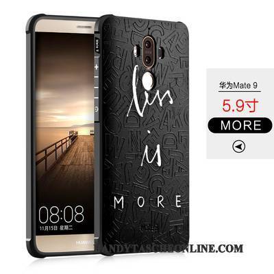 Hülle Huawei Mate 9 Karikatur Persönlichkeit Schwarz, Case Huawei Mate 9 Silikon Nubuck Anti-sturz