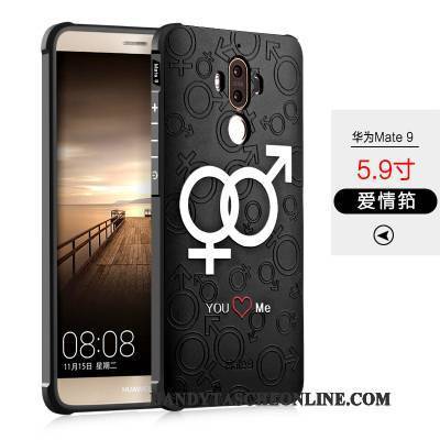 Hülle Huawei Mate 9 Karikatur Persönlichkeit Schwarz, Case Huawei Mate 9 Silikon Nubuck Anti-sturz