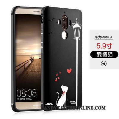 Hülle Huawei Mate 9 Karikatur Persönlichkeit Schwarz, Case Huawei Mate 9 Silikon Nubuck Anti-sturz