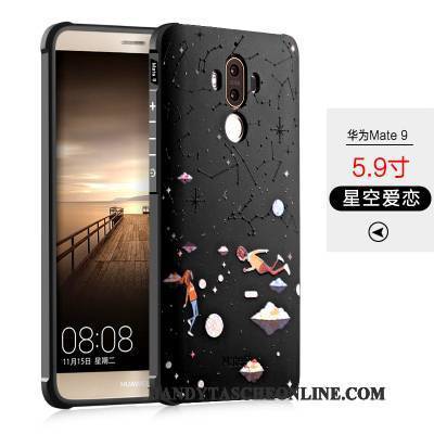 Hülle Huawei Mate 9 Karikatur Persönlichkeit Schwarz, Case Huawei Mate 9 Silikon Nubuck Anti-sturz