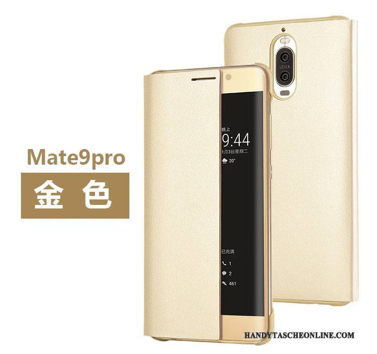 Hülle Huawei Mate 9 Pro Lederhülle Gold Handyhüllen, Case Huawei Mate 9 Pro Folio