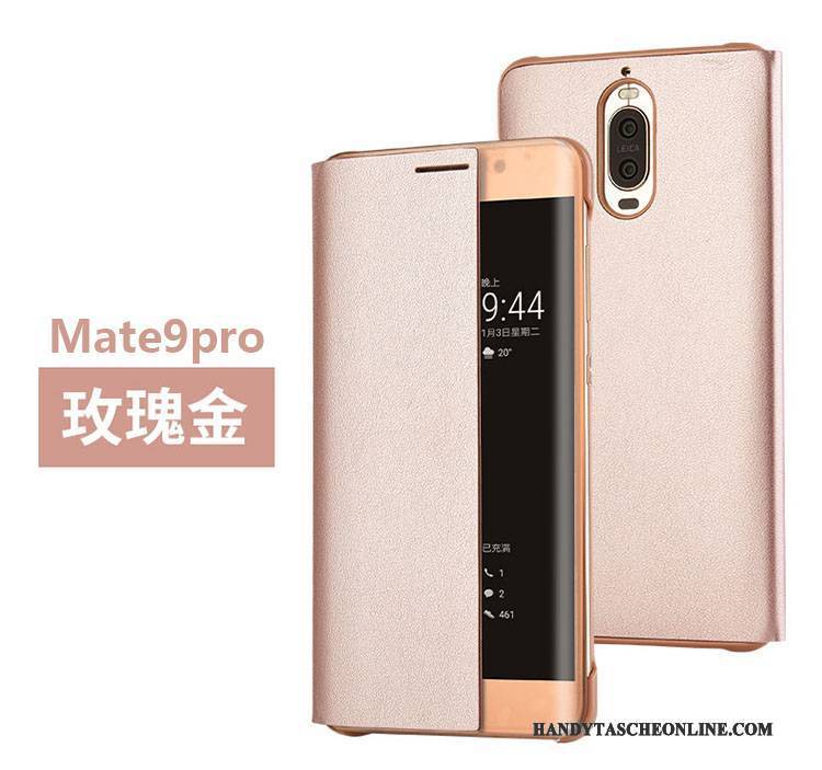 Hülle Huawei Mate 9 Pro Lederhülle Gold Handyhüllen, Case Huawei Mate 9 Pro Folio