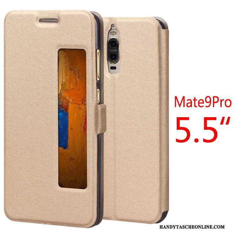 Hülle Huawei Mate 9 Pro Lederhülle Handyhüllen Gold, Case Huawei Mate 9 Pro Folio