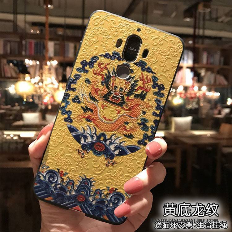 Hülle Huawei Mate 9 Silikon Handyhüllen Gelb, Case Huawei Mate 9 Hängende Verzierungen Chinesische Art