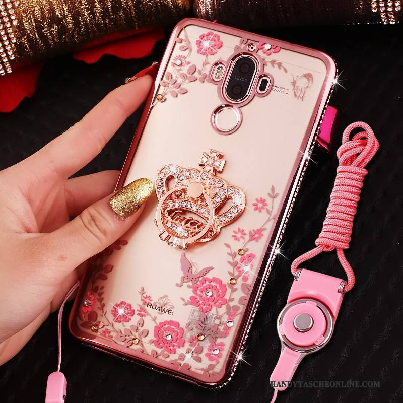 Hülle Huawei Mate 9 Strass Rosa Anti-sturz, Case Huawei Mate 9 Schutz Handyhüllen Hängende Verzierungen