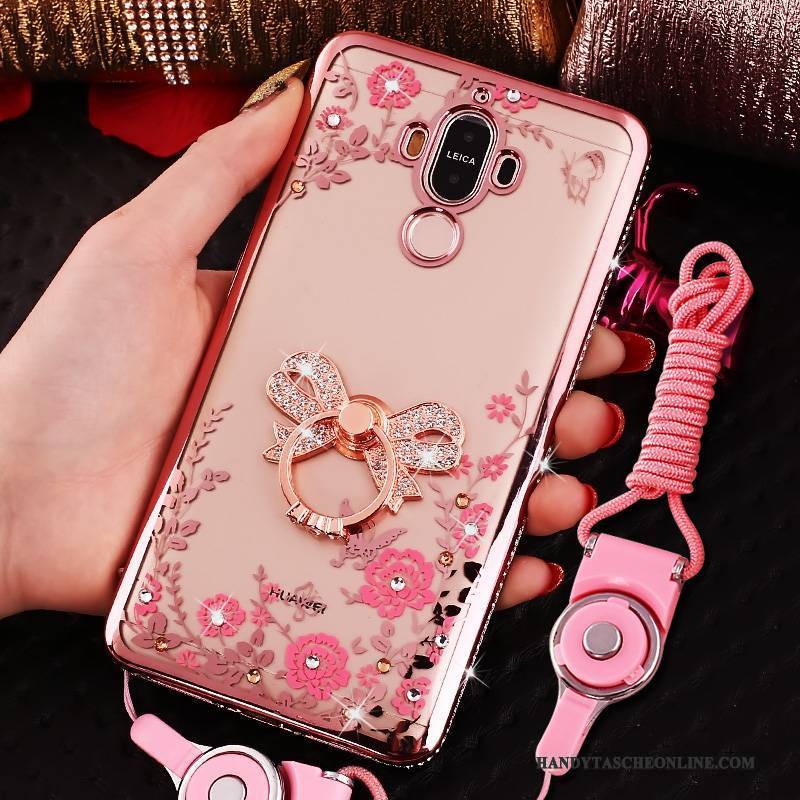 Hülle Huawei Mate 9 Strass Rosa Anti-sturz, Case Huawei Mate 9 Schutz Handyhüllen Hängende Verzierungen