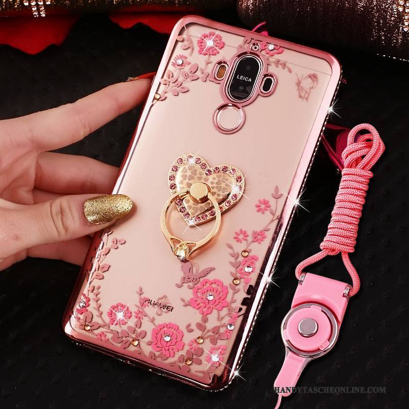 Hülle Huawei Mate 9 Strass Rosa Anti-sturz, Case Huawei Mate 9 Schutz Handyhüllen Hängende Verzierungen