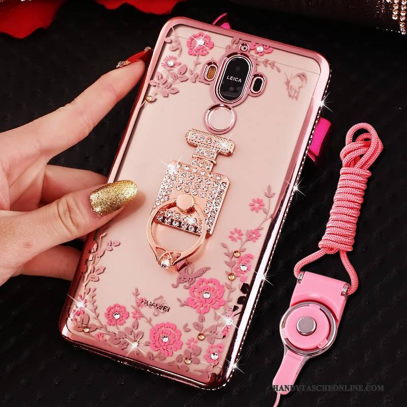 Hülle Huawei Mate 9 Strass Rosa Anti-sturz, Case Huawei Mate 9 Schutz Handyhüllen Hängende Verzierungen