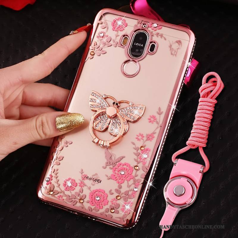 Hülle Huawei Mate 9 Strass Rosa Anti-sturz, Case Huawei Mate 9 Schutz Handyhüllen Hängende Verzierungen