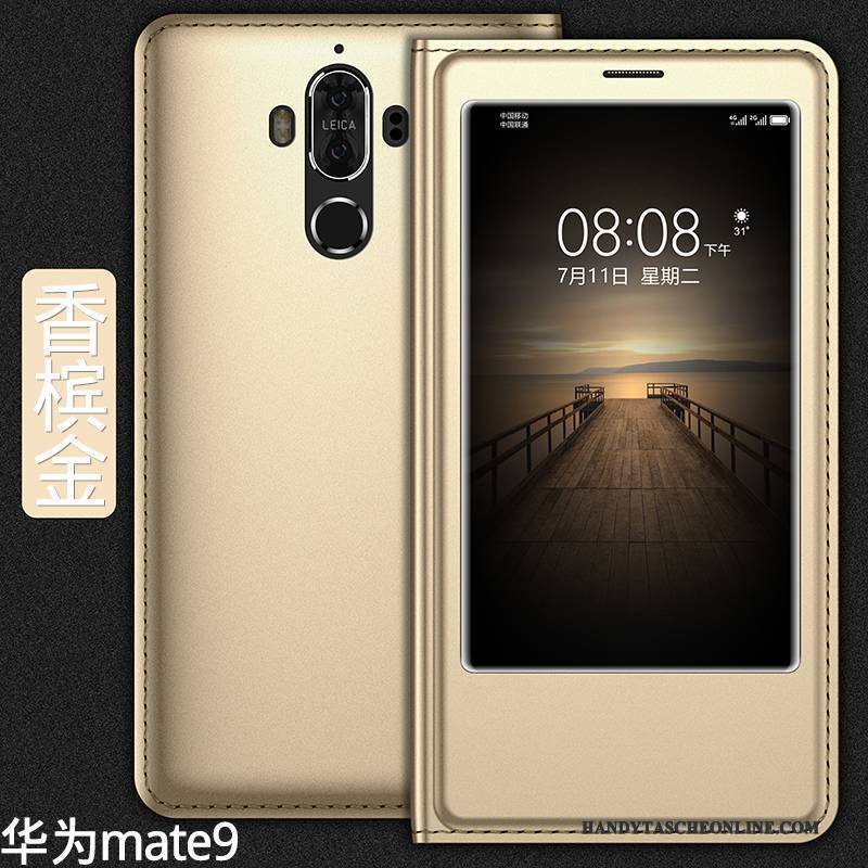 Hülle Huawei Mate 9 Taschen Gold Handyhüllen, Case Huawei Mate 9 Lederhülle Anti-sturz