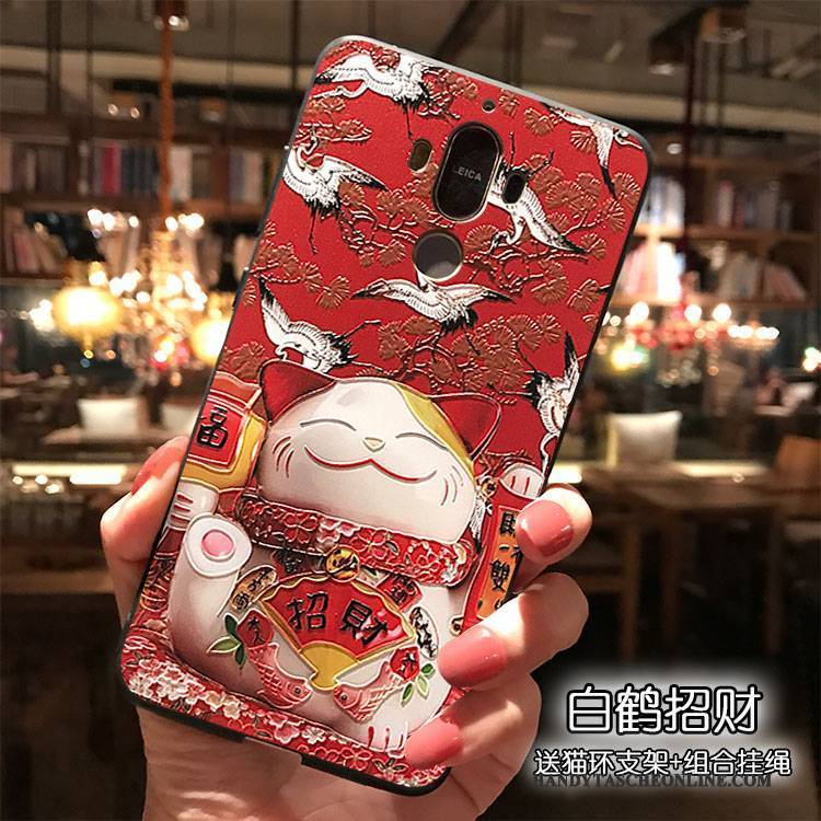 Hülle Huawei Mate 9 Taschen Rot Katzen, Case Huawei Mate 9 Silikon Reichtum Hängende Verzierungen