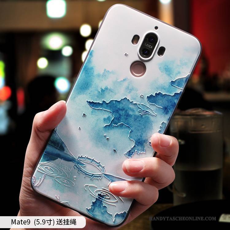 Hülle Huawei Mate 9 Weiche Hellblau Persönlichkeit, Case Huawei Mate 9 Taschen Anti-sturz Chinesische Art