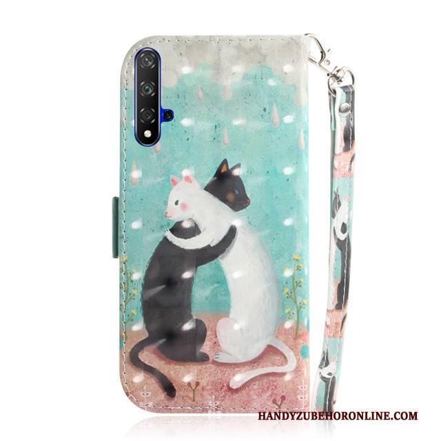 Hülle Huawei Nova 5t Folio Handyhüllen Grün, Case Huawei Nova 5t Karikatur Nette Anti-sturz