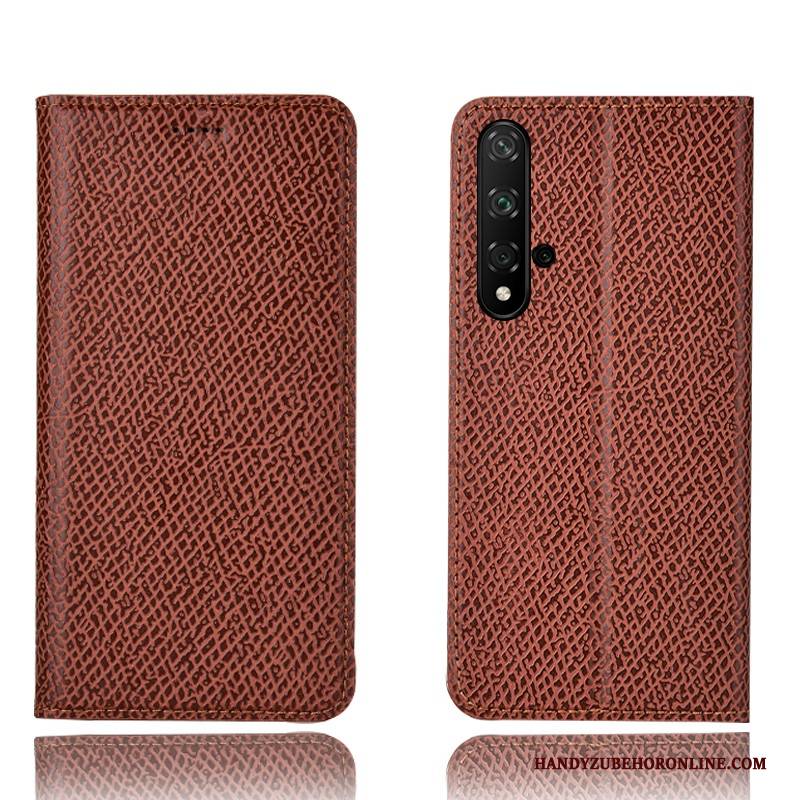 Hülle Huawei Nova 5t Leder Muster Rot, Case Huawei Nova 5t Schutz Mesh Handyhüllen