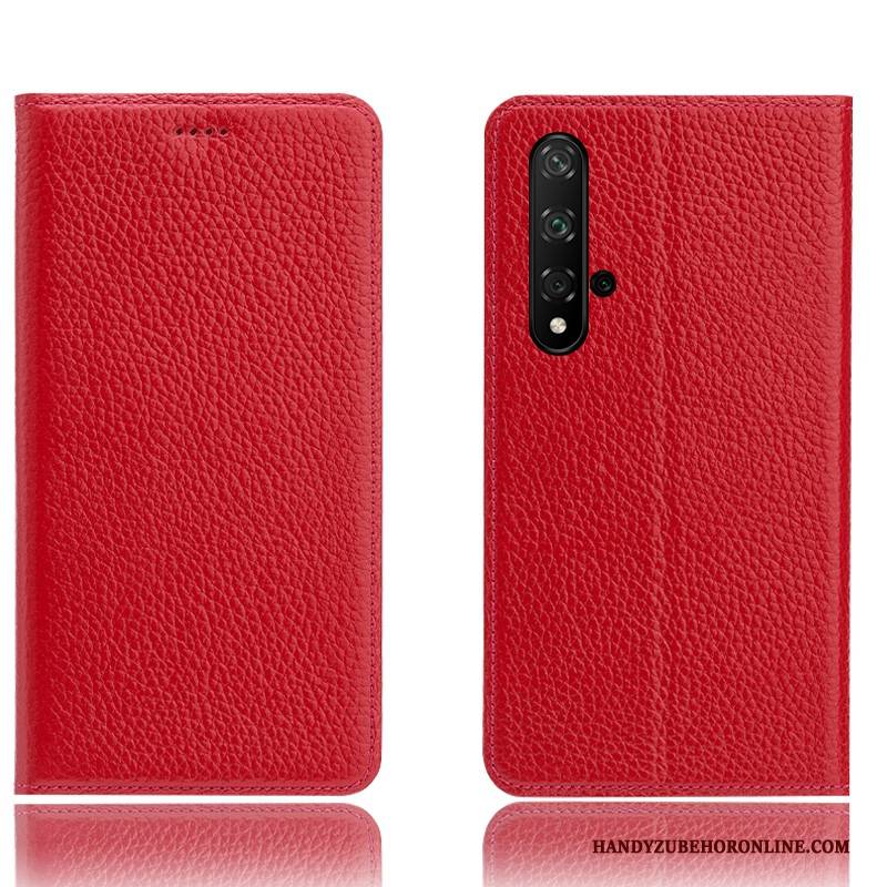 Hülle Huawei Nova 5t Schutz Litchi Muster, Case Huawei Nova 5t Taschen Handyhüllen Schwarz