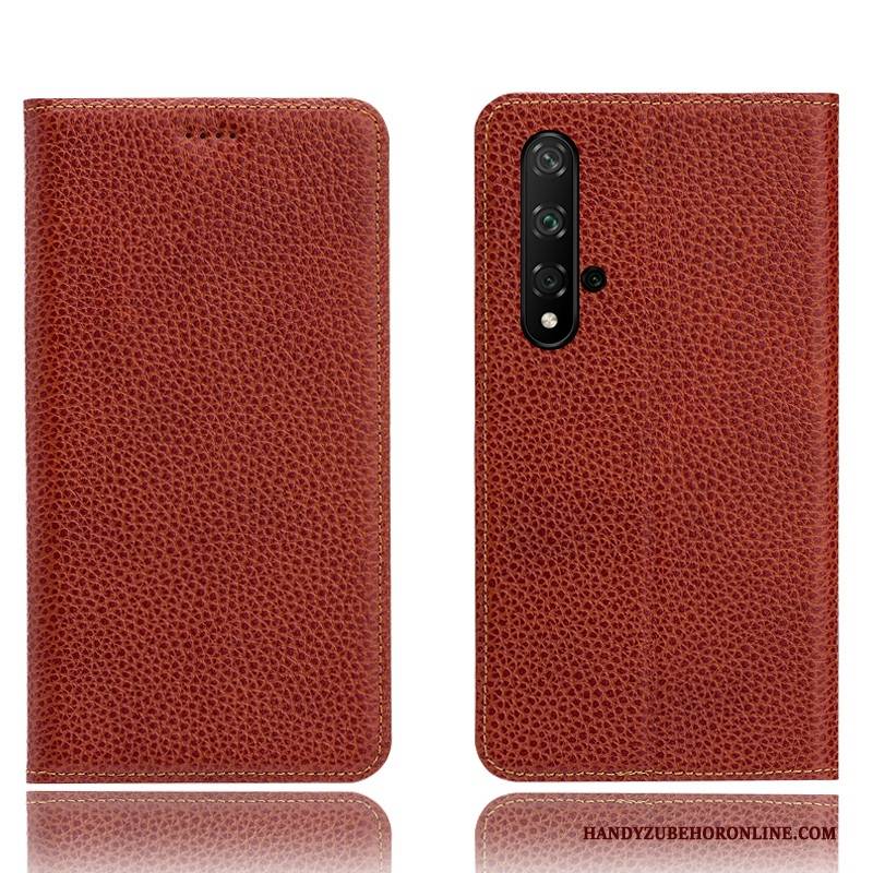 Hülle Huawei Nova 5t Schutz Litchi Muster, Case Huawei Nova 5t Taschen Handyhüllen Schwarz