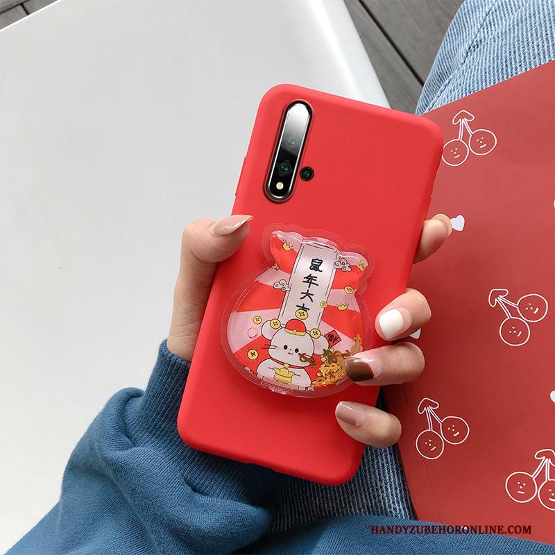 Hülle Huawei Nova 5t Silikon Anti-sturz Liebhaber, Case Huawei Nova 5t Karikatur Treibsand Netto Rot